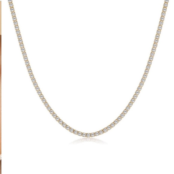 Dainty 18k gold plated Tennis Crystal Gold Necklace New - Picture 4 of 5